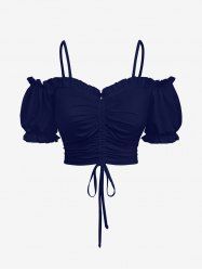 Plus Size Cinched Ruched Ruffles Cold Shoulder Cami Top -  