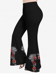 Pantalon évasé grande taille à imprimé rose, papillon, cœur et pois lumineux pour la Saint-Valentin - Noir M