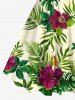 Tropical Leaf Flower Print Plus Size Matching Hawaii Beach Outfit For Couples -  