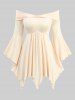 Off The Shoulder Flare Sleeve Top With Lace Up Vest and Wide Leg Pants Plus Size Outfit -  