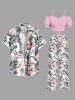 Ensemble de plage hawaïen assorti pour couples, imprimé tropical fleurs et feuilles, grandes tailles - Rose clair 