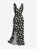 Robe hawaïenne à imprimé marguerites et volants fendue - Noir S