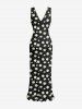 Robe hawaïenne à imprimé marguerites et volants fendue - Noir S