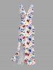Flower Branch Print Hawaii Ruffles Split Dress -  