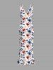 Flower Branch Print Hawaii Ruffles Split Dress -  
