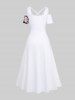 Robe longue trapèze à imprimé floral et branches de vigne, style hawaïen ombré, taille grande taille - Blanc M