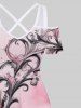 Robe longue trapèze à imprimé floral et branches de vigne, style hawaïen ombré, taille grande taille - Blanc M