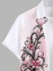 Chemise à poches boutonnées grande taille pour homme, imprimé de branches de vigne fleuries, style hawaïen dégradé. - Blanc S
