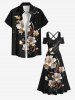 Robe longue trapèze à imprimé floral doré et feuilles, grande taille, style hawaïen, croisée sur le devant - Noir 3X
