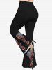 Pantalon évasé grande taille à imprimé rose, papillon, cœur et pois lumineux pour la Saint-Valentin - Noir M