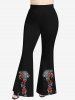 Pantalon évasé grande taille à imprimé rose, papillon, cœur et pois lumineux pour la Saint-Valentin - Noir M