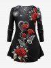 Plus Size Rose Flower Butterfly Heart Light Spot Print Valentines Long Sleeves Women T-shirt - Noir L