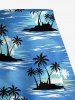 Jupe trapèze fendue grande taille à imprimé tropical hawaïen : cocotiers, feuilles marines et hibiscus - Bleu Ciel S