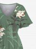 Robe midi trapèze grande taille à imprimé floral et végétal hawaïen avec poches fendues - Vert 1X