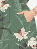 Robe midi trapèze grande taille à imprimé floral et végétal hawaïen avec poches fendues - Vert 1X