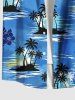 Plus Size Coconut Tree Sea Tropical Leaf Hibiscus Flower Print Hawaii Button Pocket Shirt For Men -  