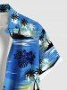 Plus Size Coconut Tree Sea Tropical Leaf Hibiscus Flower Print Hawaii Button Pocket Shirt For Men -  