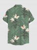 Plus Size Flower Leaf Plant Print Hawaii Button Pocket Shirt For Men -  