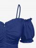 Haut uni à épaules dénudées et manches bouffantes grande taille - Bleu Marine 1X