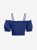 Plus Size Cold Shoulder Puff Sleeve Solid Cinched Top -  