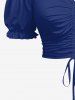 Plus Size Cold Shoulder Puff Sleeve Solid Cinched Top -  