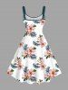 Robe trapèze hawaïenne à imprimé floral tropical et feuilles d'hibiscus grande taille - Blanc 1X