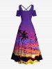 Plus Size Coconut Tree Bird Ombre Galaxy Sunset Print Hawaii Cold Shoulder Crisscross A Line Maxi Dress -  