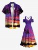Plus Size Coconut Tree Bird Ombre Galaxy Sunset Print Hawaii Cold Shoulder Crisscross A Line Maxi Dress -  