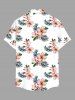 Plus Size Tropical Leaf Hibiscus Flower Print Hawaii Button Pocket Shirt For Men -  