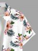 Plus Size Tropical Leaf Hibiscus Flower Print Hawaii Button Pocket Shirt For Men -  