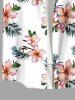 Plus Size Tropical Leaf Hibiscus Flower Print Hawaii Button Pocket Shirt For Men -  