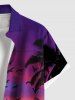 Plus Size Coconut Tree Bird Ombre Galaxy Sunset Print Hawaii Button Pocket Shirt For Men - Pourpre  4XL