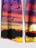 Plus Size Coconut Tree Bird Ombre Galaxy Sunset Print Hawaii Button Pocket Shirt For Men - Pourpre  4XL