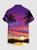 Plus Size Coconut Tree Bird Ombre Galaxy Sunset Print Hawaii Button Pocket Shirt For Men - Pourpre  4XL