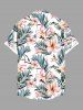 Chemise hawaïenne grande taille pour homme, à imprimé tropical floral et feuilles, boutons et poche. - Blanc L