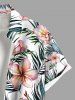 Chemise hawaïenne grande taille pour homme, à imprimé tropical floral et feuilles, boutons et poche. - Blanc L