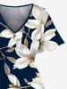 Robe mi-longue hawaïenne fendue à imprimé floral et feuilles grande taille - Bleu de Minuit S