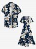 Robe mi-longue hawaïenne fendue à imprimé floral et feuilles grande taille - Bleu de Minuit S