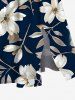 Robe mi-longue hawaïenne fendue à imprimé floral et feuilles grande taille - Bleu de Minuit S