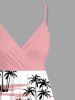 Robe à bretelles croisées hawaïenne à imprimé de cocotiers et de voiliers, grande taille - Rose clair S