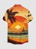 Plus Size Coconut Tree Sea Waves Sunset Print Buttons Pocket Hawaii Shirt For Men -  