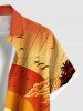 Plus Size Coconut Tree Sea Waves Sunset Print Buttons Pocket Hawaii Shirt For Men -  