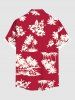 Plus Size Coconut Tree Hibiscus Flowers Print Buttons Pocket Hawaii Shirt For Men -  