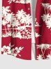 Plus Size Coconut Tree Hibiscus Flowers Print Buttons Pocket Hawaii Shirt For Men -  