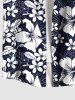 Plus Size Hibiscus Flowers Leaf Print Buttons Pocket Hawaii Shirt For Men -  