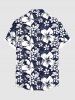 Plus Size Hibiscus Flowers Leaf Print Buttons Pocket Hawaii Shirt For Men - Bleu Marine 3XL
