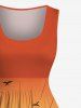 Robe vintage hawaïenne grande taille, imprimé cocotiers, vagues et coucher de soleil, années 1950 - Orange S