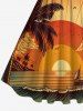Robe vintage hawaïenne grande taille, imprimé cocotiers, vagues et coucher de soleil, années 1950 - Orange S