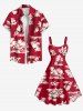 Robe débardeur hawaïenne grande taille imprimée cocotiers et hibiscus - Rouge 2X