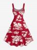 Robe débardeur hawaïenne grande taille imprimée cocotiers et hibiscus - Rouge 2X